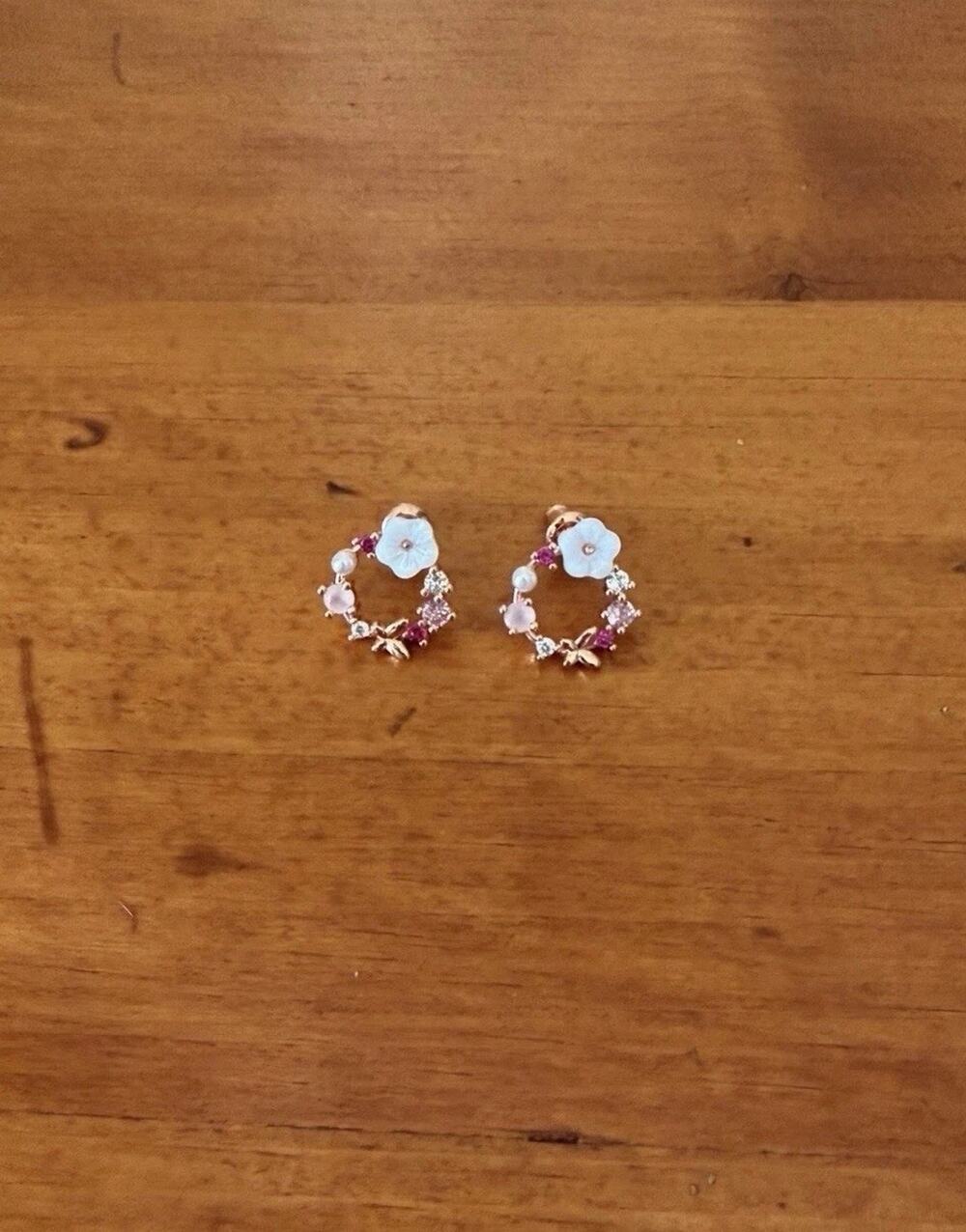 Ramla 18K Rose Gold Plated Floral Hoop Earrings Pink Crystal Butterfly NWOT